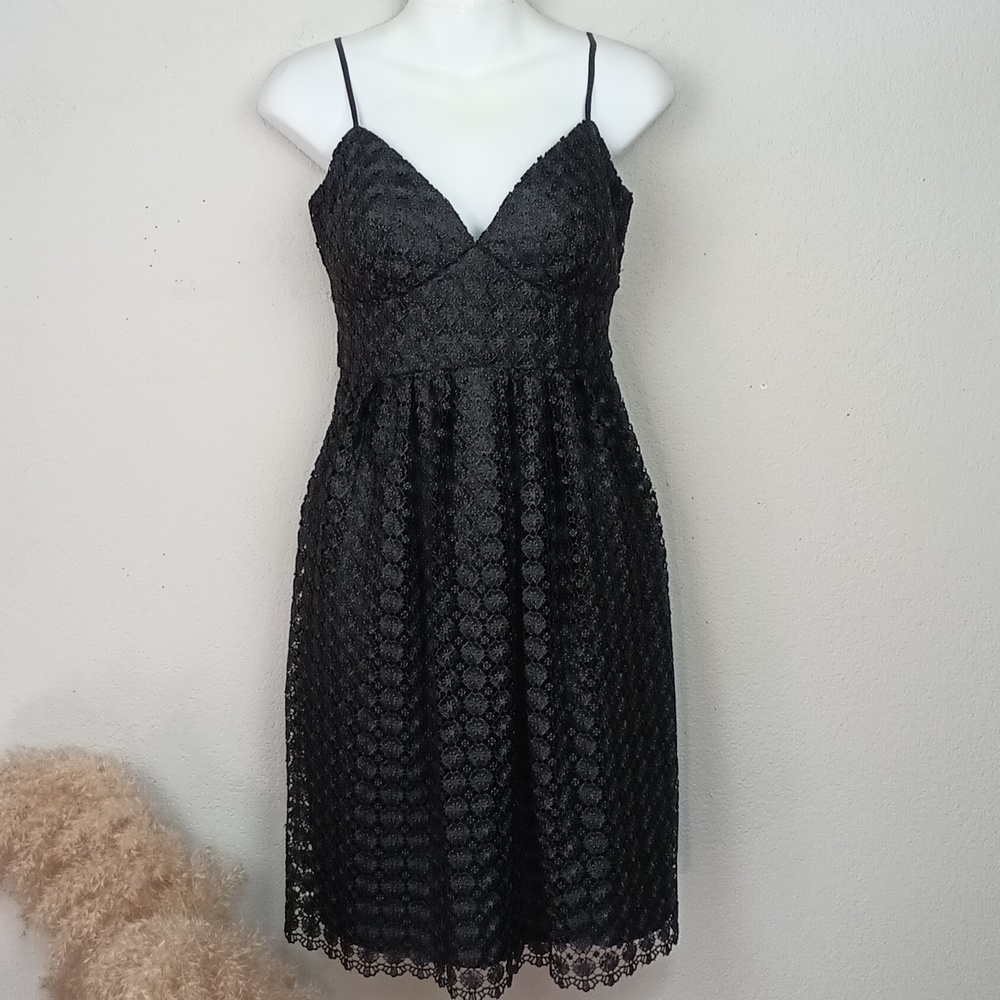 Kristin Davis Womens Black Lace Overlay Spaghetti Strap Cocktail  Dress sz 8